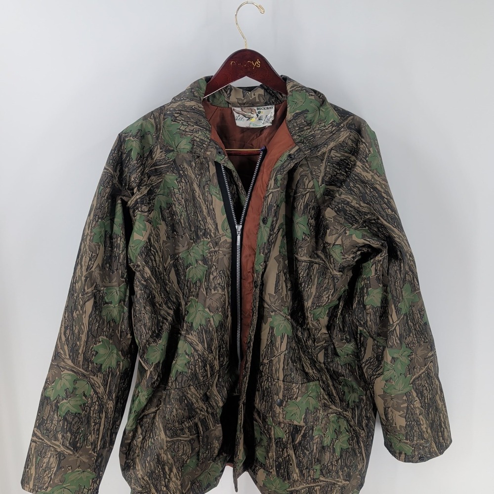 Vintage Duck Bay Long Sleeve Full‎ Zip Rain Hunting Jacket Green Camouflage